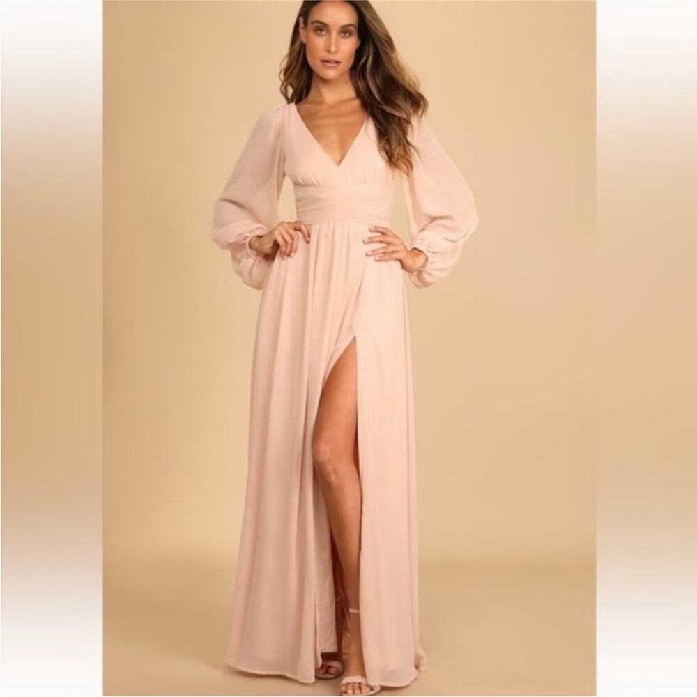 NWT Lulu’s Pink Blush Enchanted My Love Gauzy Chiffon Maxi Gown S